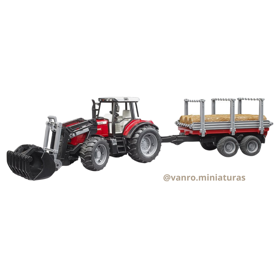 Tractor Massey Ferguson 7480 C/Cargador Frontal y Carro De Arrastre – Bruder