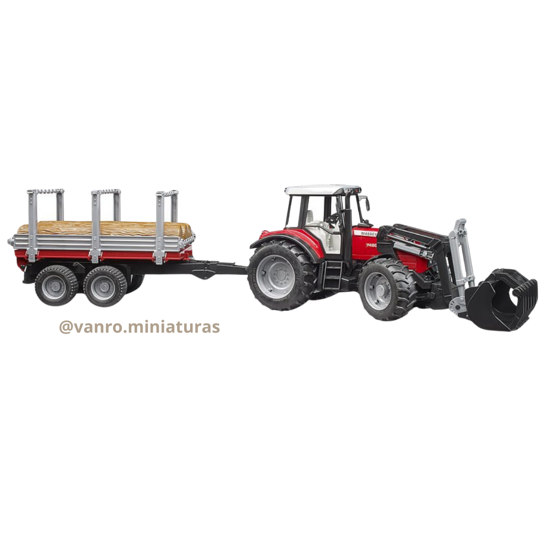 Tractor Massey Ferguson 7480 C/Cargador Frontal y Carro De Arrastre – Bruder